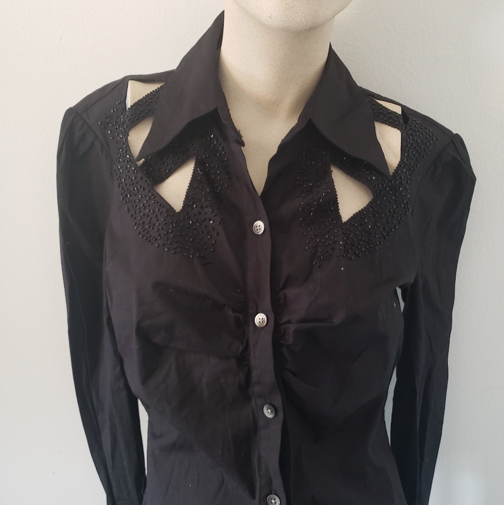 Sexy button up beaded shirt w/Cut Outs - Picture 2 of 6